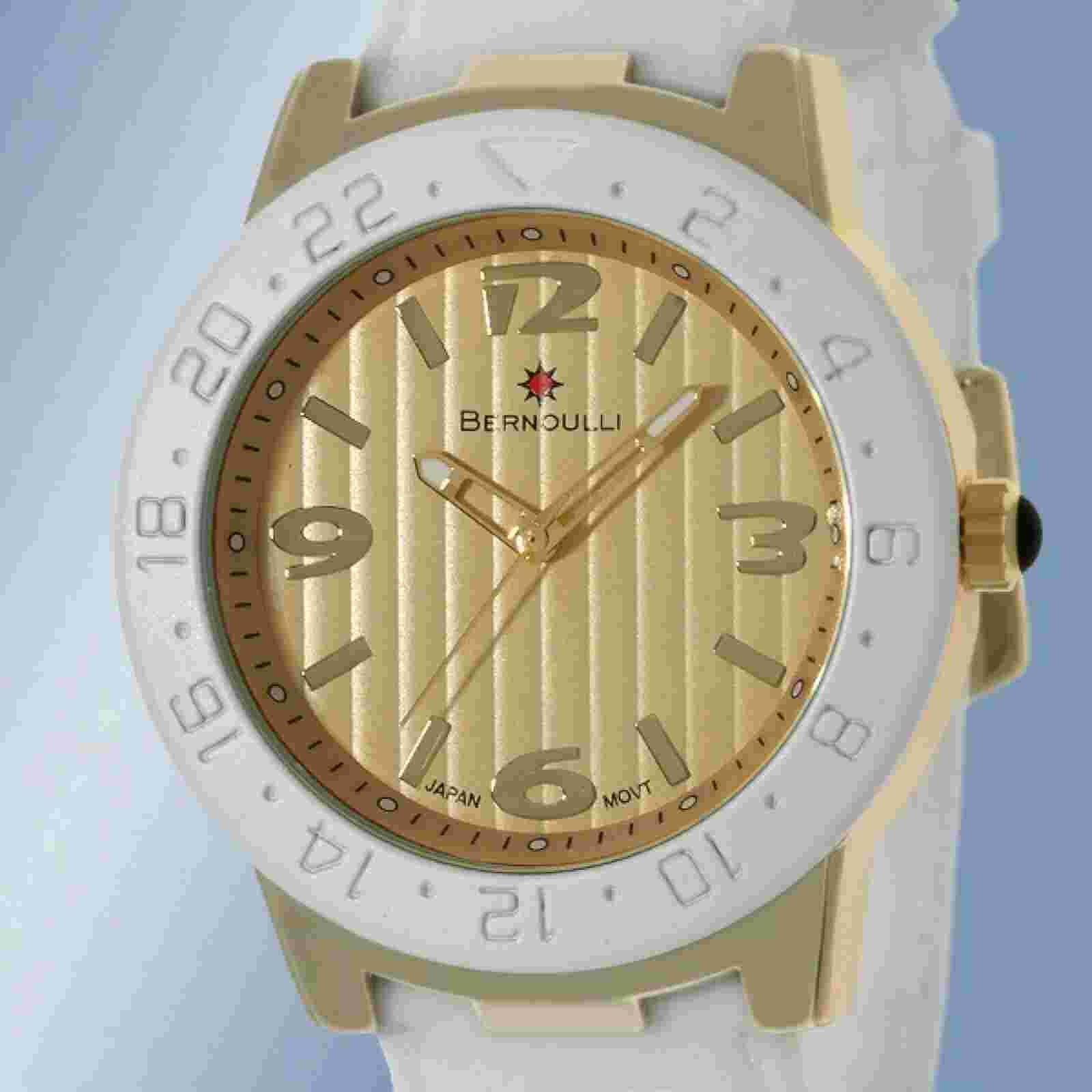 NEW Bernoulli 9680 Women's Jordan Gold Dial White Threaded Sillicone Band Watch