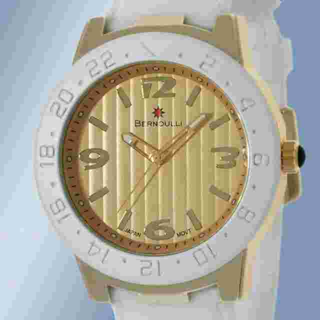 NEW Bernoulli 9680 Women's Jordan Gold Dial White Threaded Sillicone Band Watch
