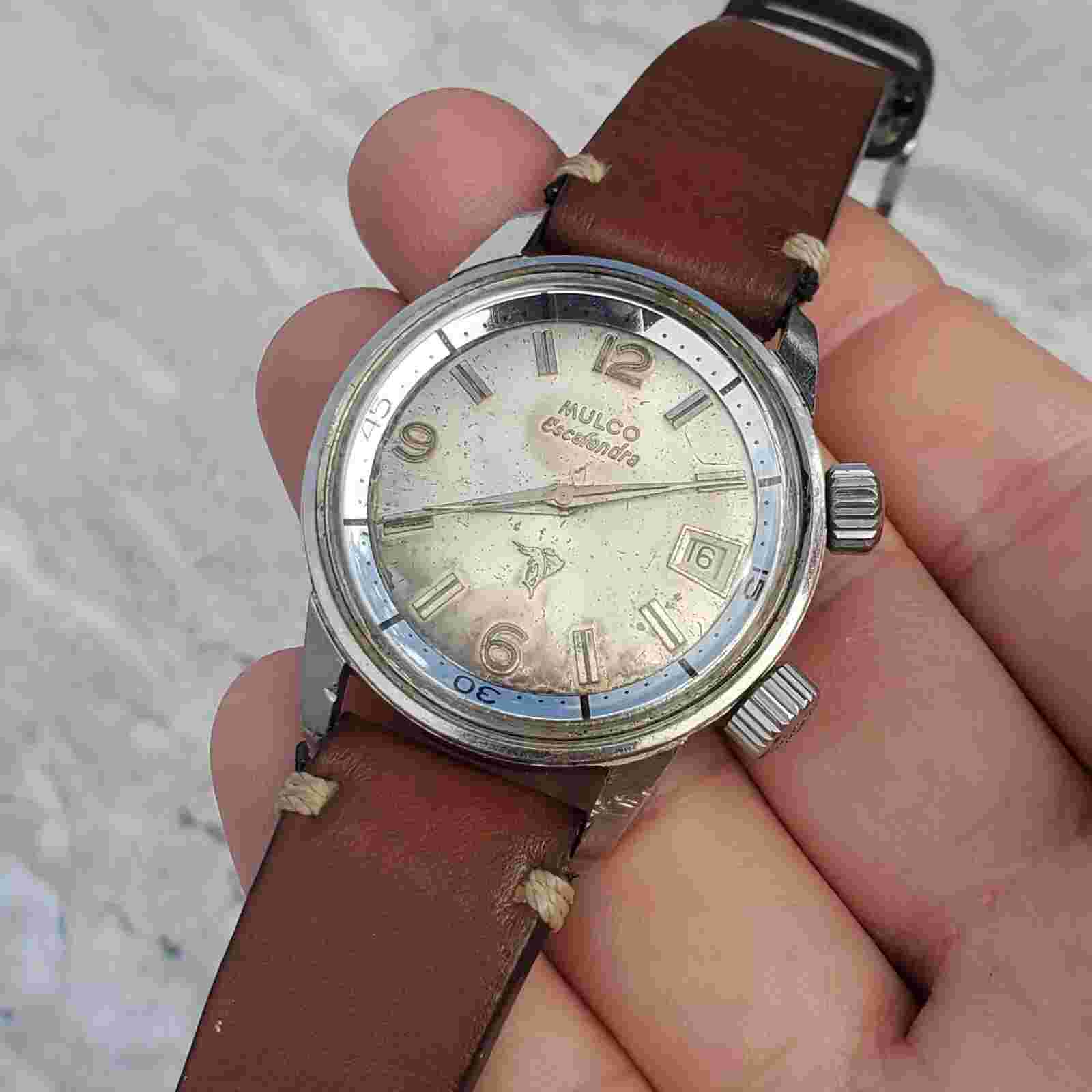 VINTAGE MULCO ESCAFANDRA SUPER-COMPRESSOR STAINLESS-STEEL DIVERS WATCH 36MM 1960