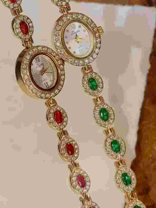 Women's Vintage Gold Red Crystal Oval Watch | Elegant Luxury Dress Jewelry Gift