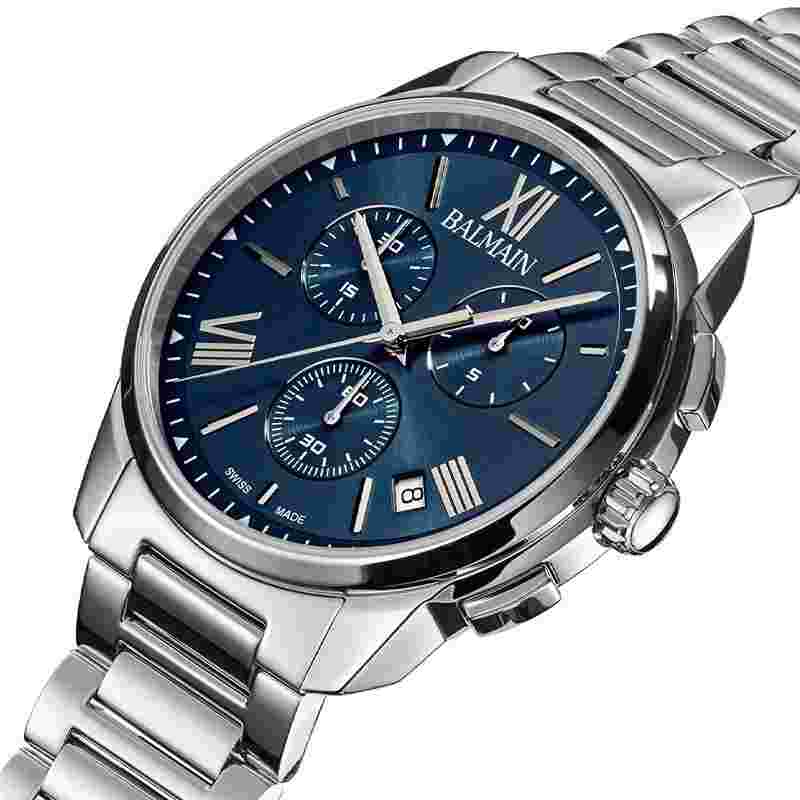 New Balmain Madrigal 42mm Chronograph Quartz Blue Dial Men's Watch B74813392