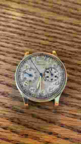 RARE{c.1938-49} 14K *TIFFANY+MOVADO* CHRONOGRAPH~GOLD BackCASE~M90*RUNS*4Restore
