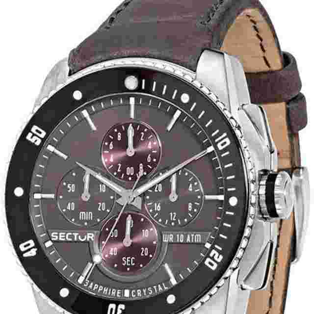 Sector 350 R3271903004 Men's Chronograph Watch - 45mm Grey Dial, Brown Leather S