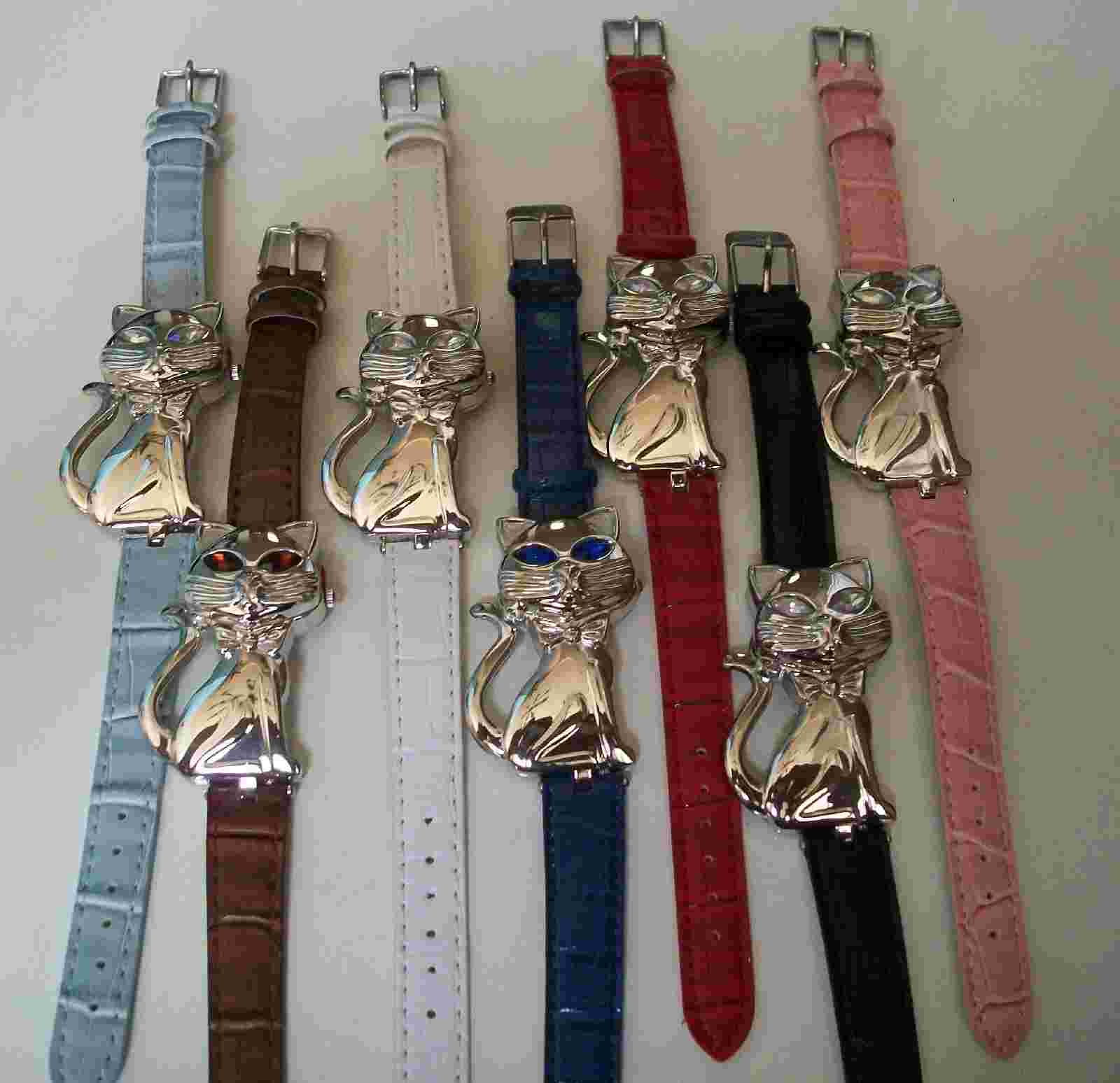 Animal style covered faces fashion CAT wrist women's casual dressy watches