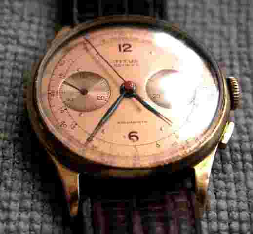 TITUS 18K CHRONO MENS 37MM WATCH W/OMEGA SWISS MADE BAND