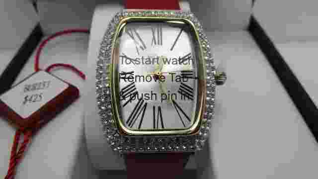 Women Burgi BUR237 Quartz Swarovski Crystal Tonneau Case Leather Watch -