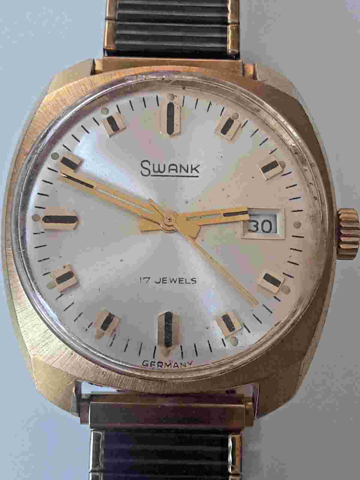 Vintage SWANK Men's Wristwatch 17 Jewels Germany Stainless Steel Back Running