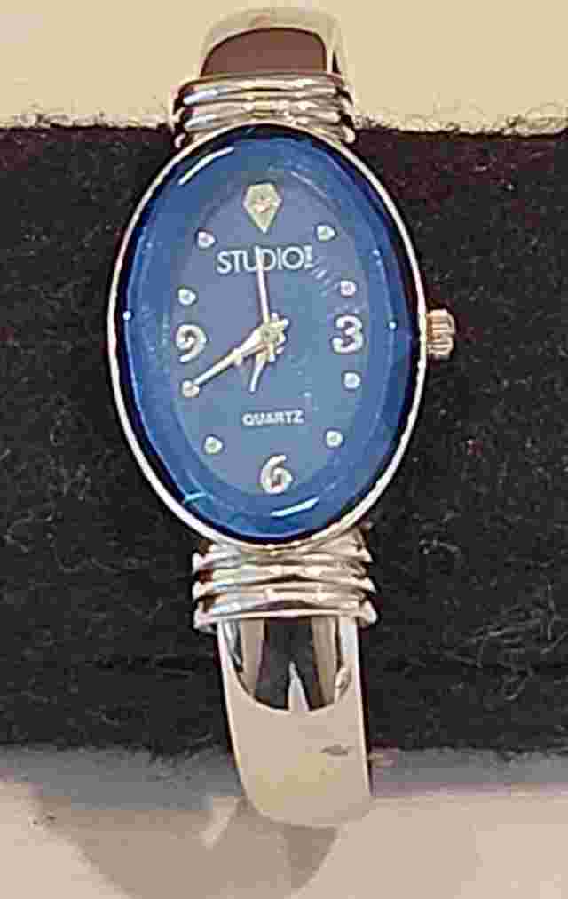Ladies Studio Watch Blue Dial Face With Silver Toned Cuff Band