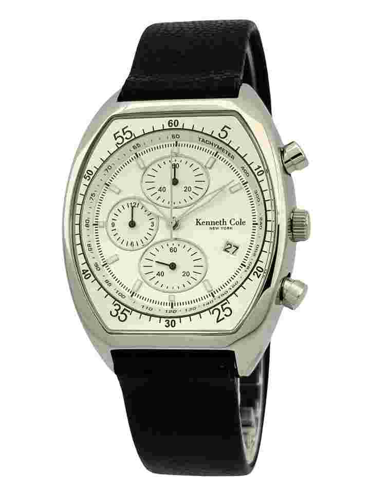 Kenneth Cole KC1207 Tonneau Barrel ChunkyCase Silver White Dial Black StrapWatch