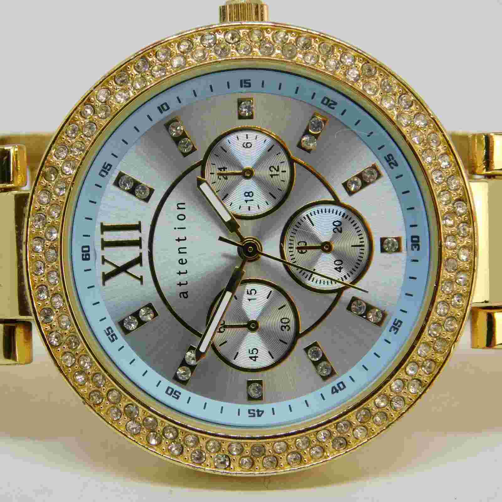attention AT/2005GP Gold Tone Quartz Analog Women's Watch Sz. 7" New Battery