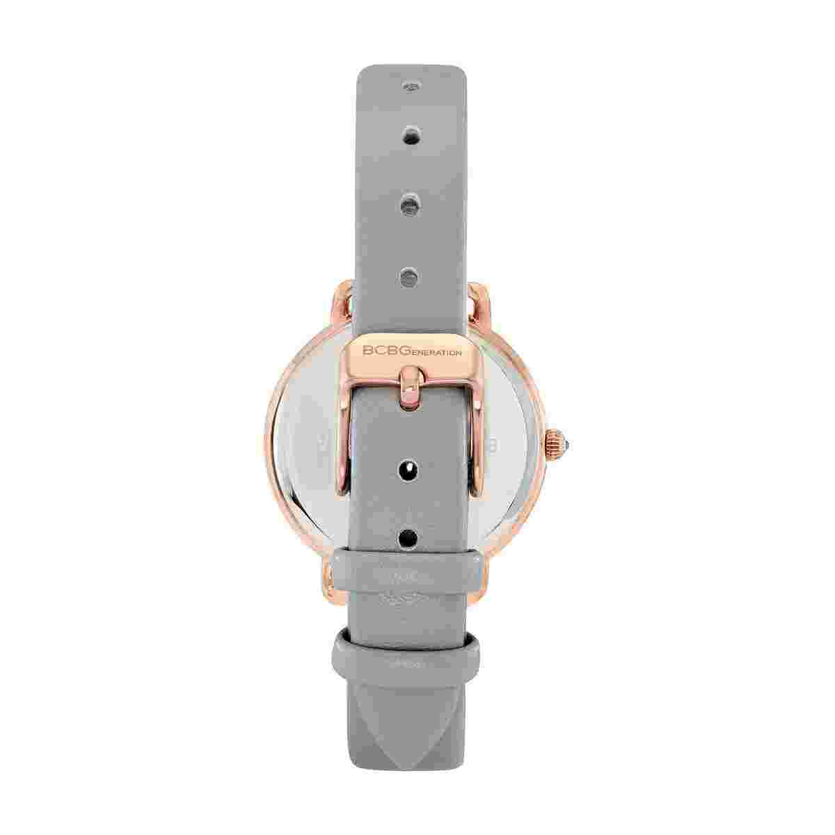 BCBGeneration Austrian Crystal Japanese Movement Gray Floral Vegan Leather Strap