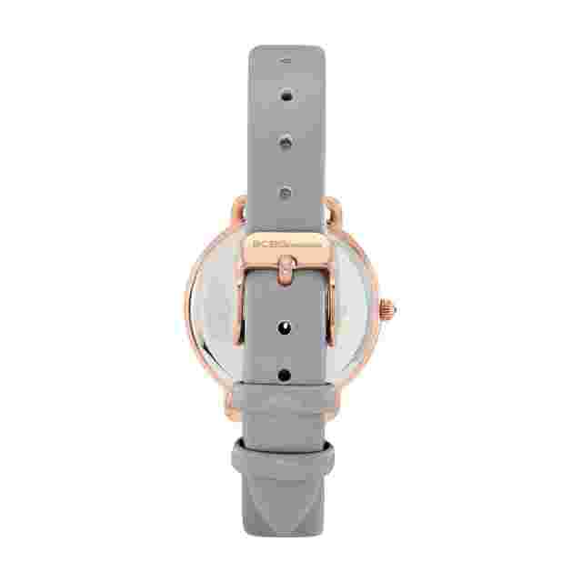 BCBGeneration Austrian Crystal Japanese Movement Gray Floral Vegan Leather Strap