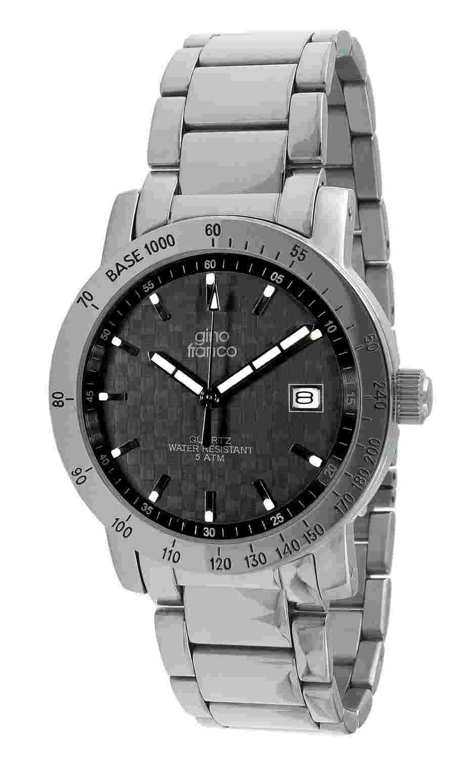 Gino Franco Men's Round Dressy Quartz Movement Stainless Steel Bracelet Watch