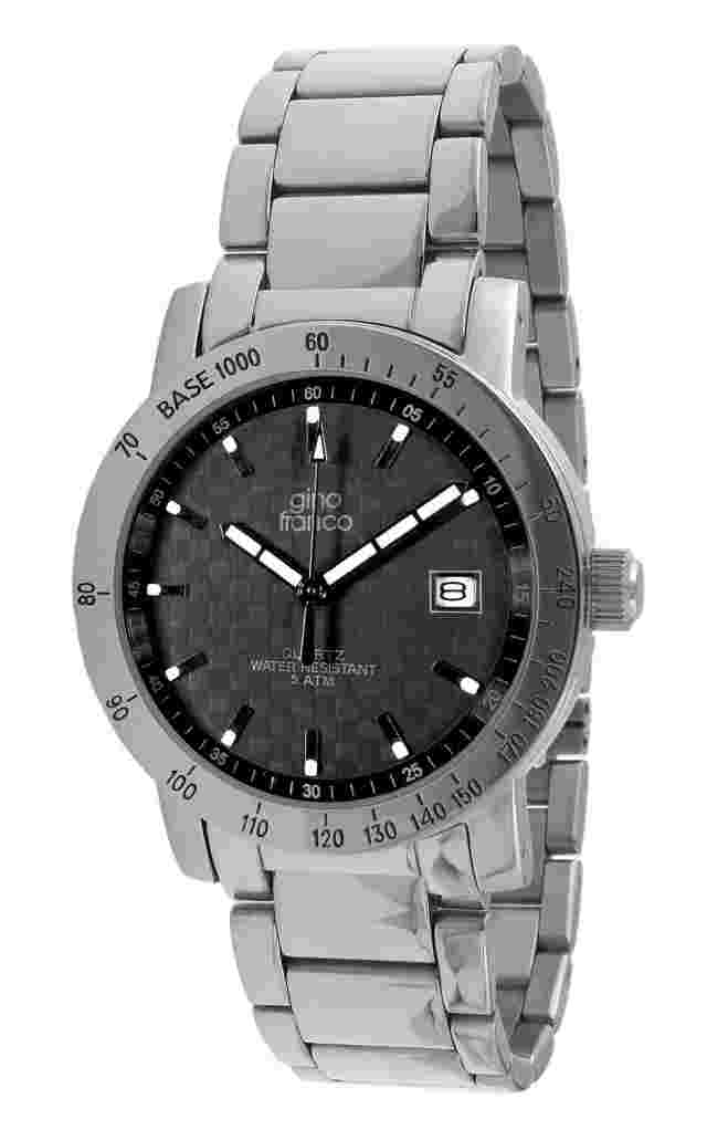 Gino Franco Men's Round Dressy Quartz Movement Stainless Steel Bracelet Watch