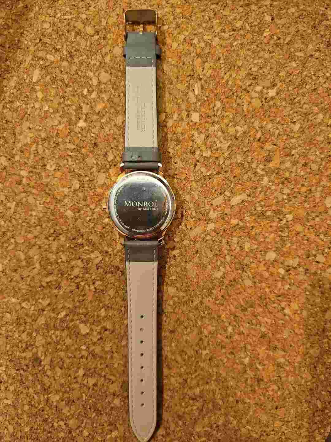 Monroe by Maetro Watch Women Rose Gold Tone Grey Leather Band New Battery 9.5"