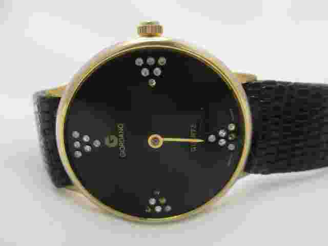 Giordano Analog Wristwatch Black Genuine Leather Buckle Band Gold Tone