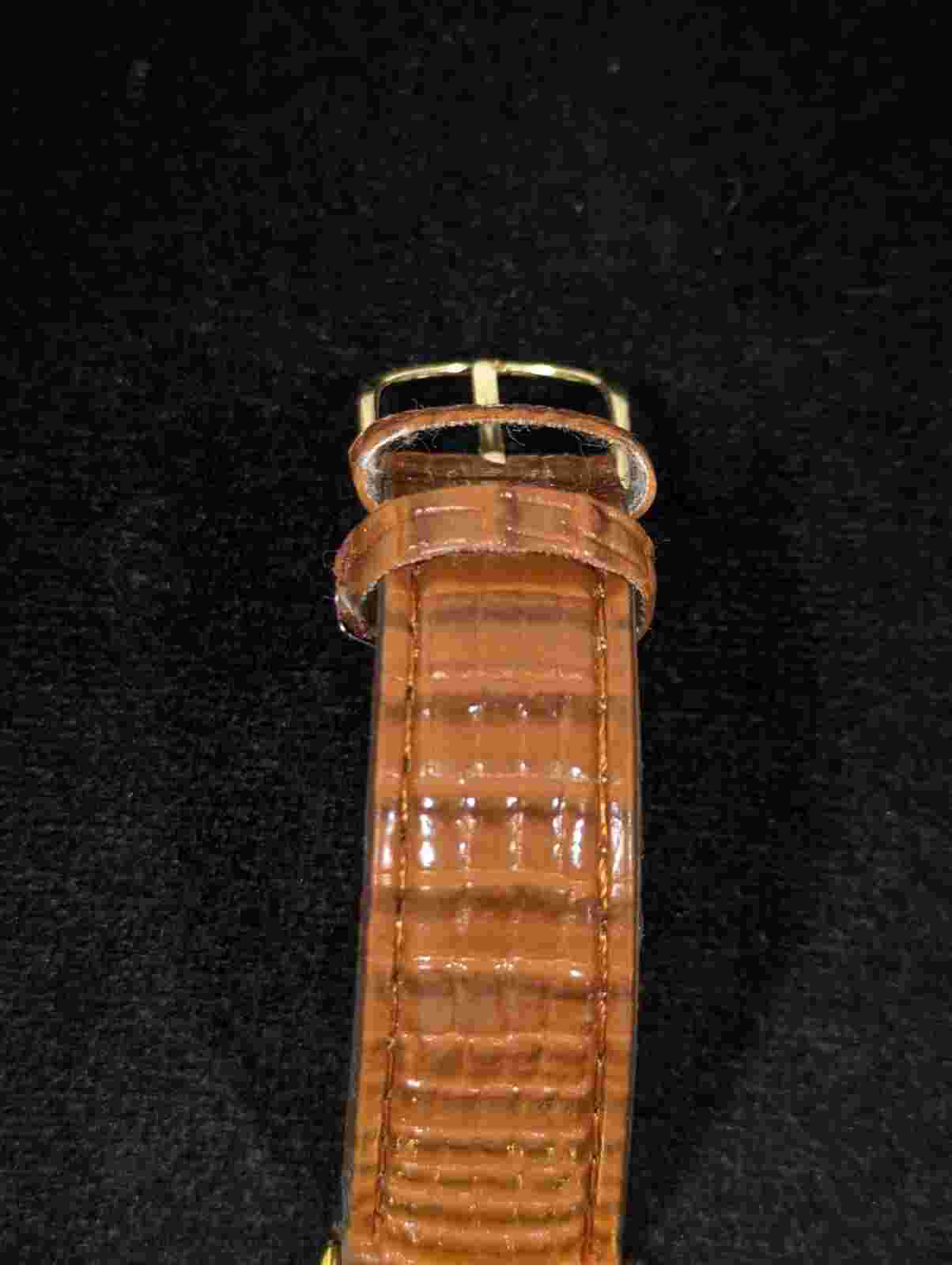 Anriya Milan Gold Tone Dial Rectangle Case Brown Leather Band Watch 8 Inch