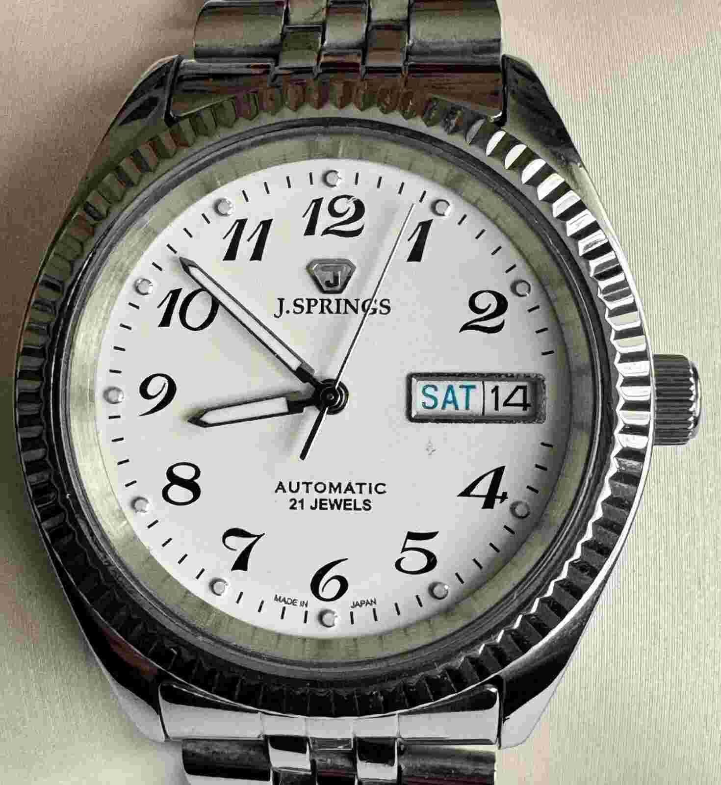 Vintage J. Springs Automatic 21 Jewels Men Watch, Day/Date, Used. N-10