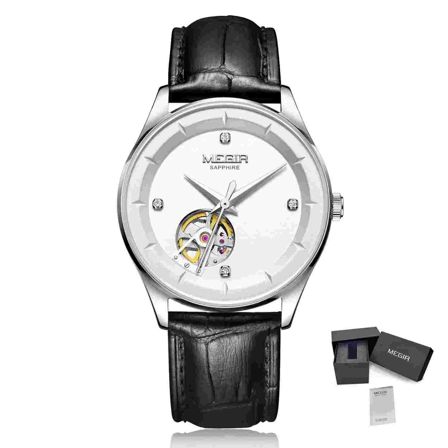 Leather Strap Wristwatch for Men Large Dial Sapphire Automatic Mechanical Watc