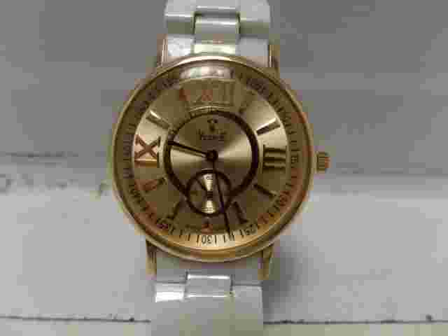 Mens Vicence Italy 14kt Gold Milor Case Quartz Date Watch & Black Stainless Band