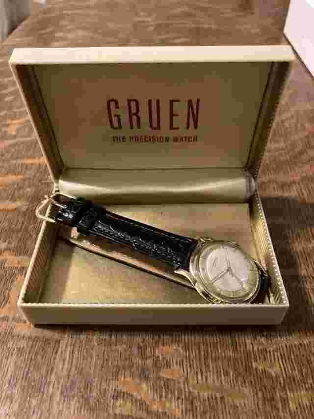 Vintage Gruen Precision 50s Sunburst Dial 10k Rg Men's watch With Box