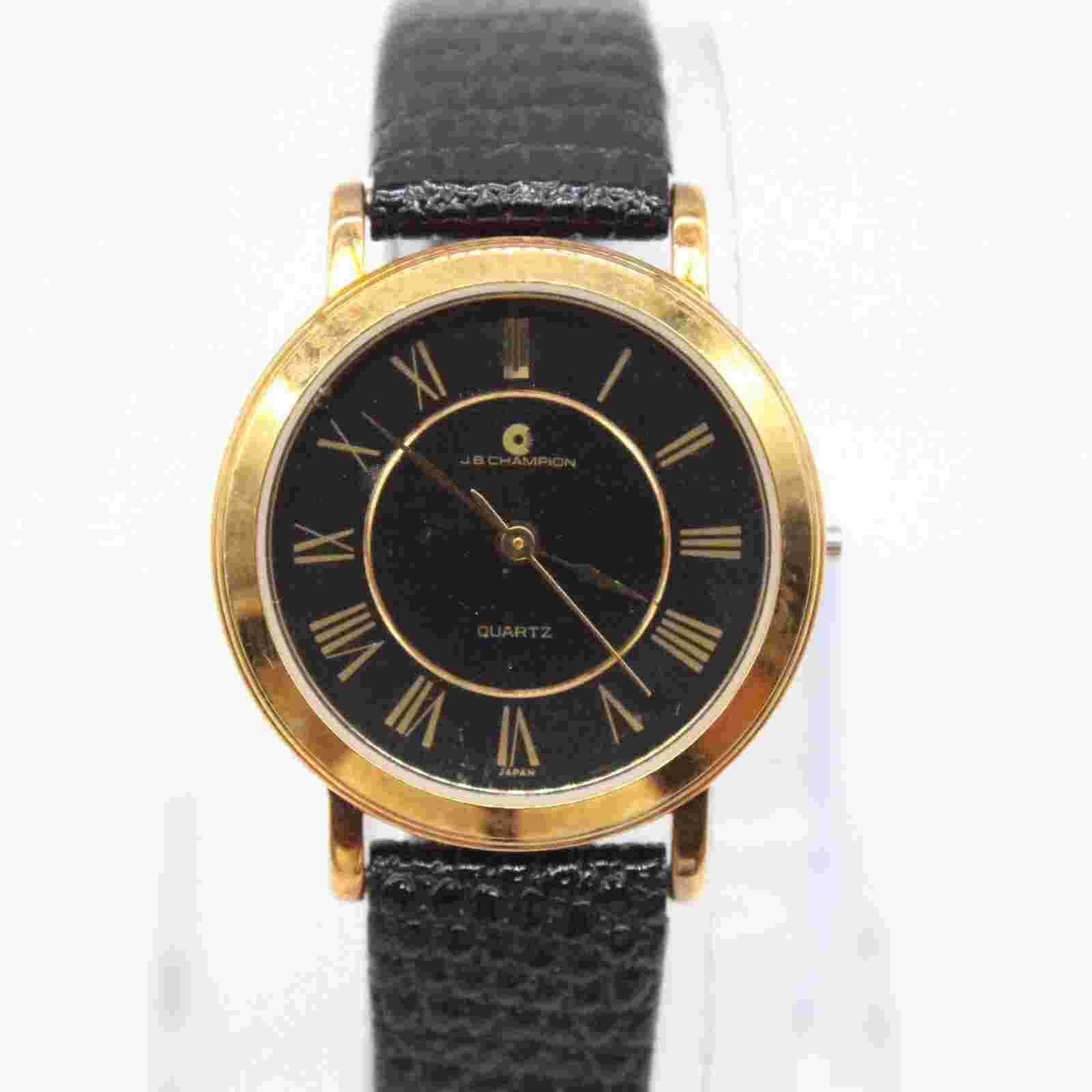 Vintage J.B Champion Watch Womens Gold Tone Stainless Steel Classic Leather Band