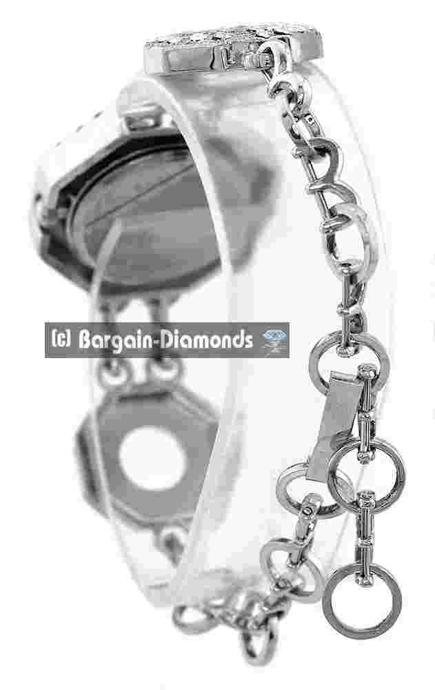 Ladies Silver Clubbing Party Octagon CZ Case Watch 2 Octagons 9" Link Bracelet