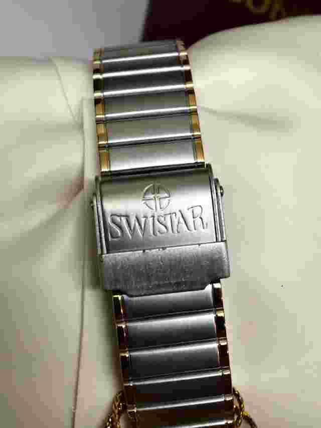 Swistar 959583m Men's Precision Quartz Black Dial and Two tone Silver Watch