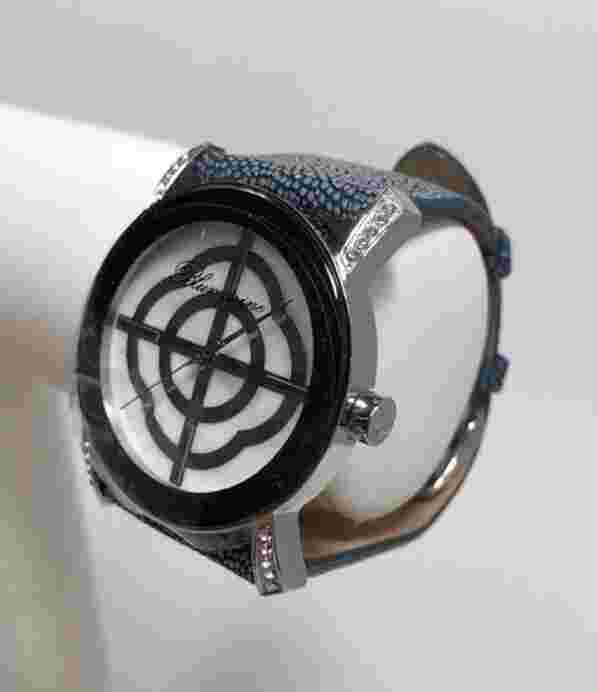 NEW Blumarine BM.3067L/30Z Women's Blue Textured Leather MOP Dial Crystal Watch