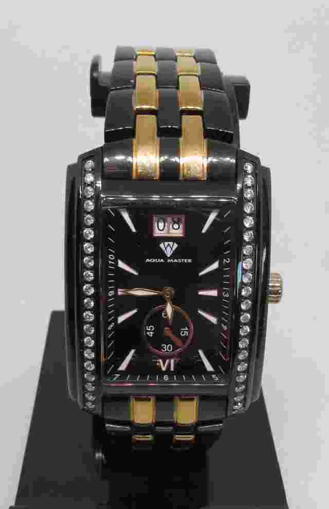 MENS AQUA MASTER BLACK & GOLD FINISH 1.5 CTW DIAMOND WRIST WATCH SAM-170M ~WC