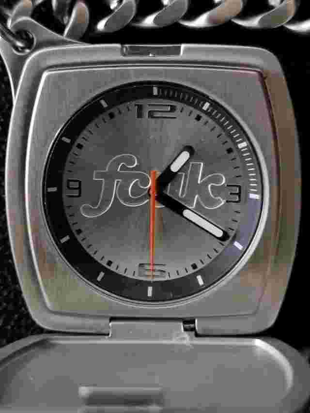 FRENCH CONNECTION FCUK TIME POCKET WATCH SAMPLE UNRELEASED DIAL AND STEEL CHAIN