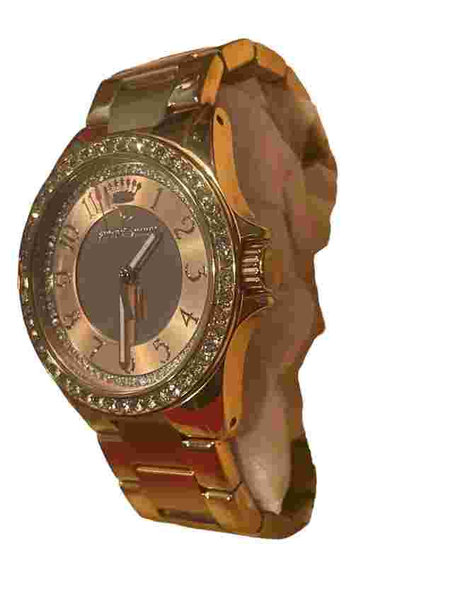 Juicy Couture pink Rose Gold metal wrist watch Working Needs Battery Bling Crown