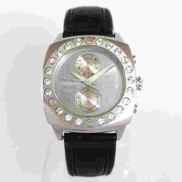 Dyrberg/Kern Black Leather Strap Diamonds Quartz Women's Wrist Watch