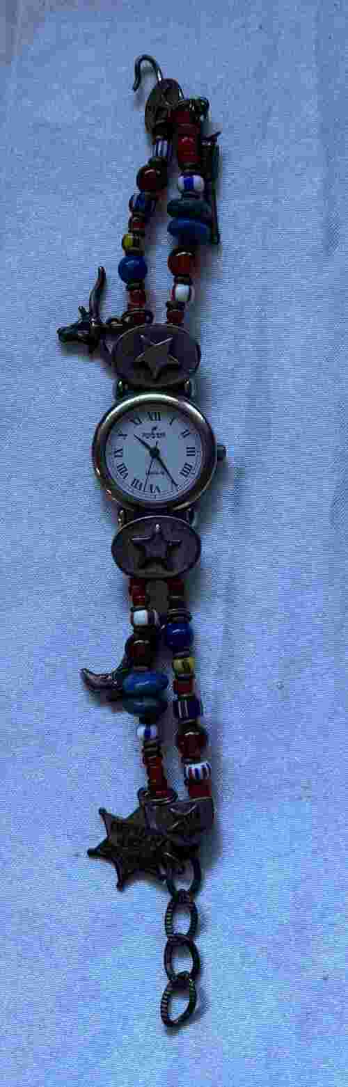 Peyote Bird Designs  Multi Stone Charm Sterling Watch - battery dead