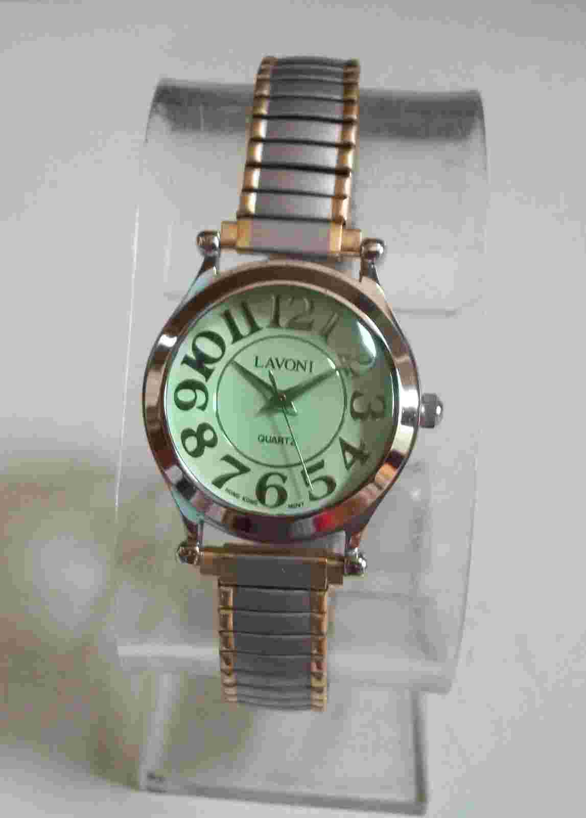 Women's number glow dial gold & silver finish stretch band fashion casual watch