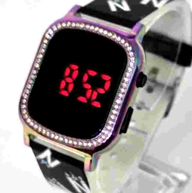 Justice Girls Unicorn Alphabet Letter N Initial LED Watch Silicone Band RED LEDs
