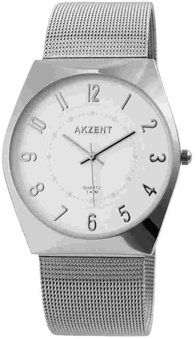 AKZENT EXCLUSIVE Wrist Watch Men's Women White Mesh Gold Quartz Analog