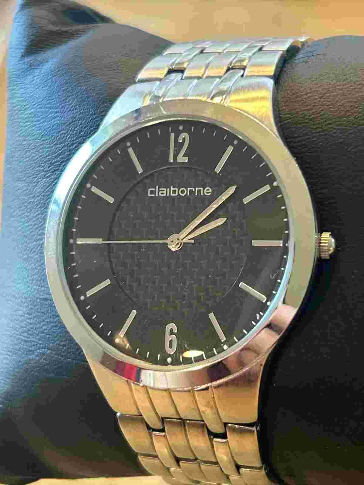 Claiborne Black Dial Silver Tone Men’s Quartz Watch