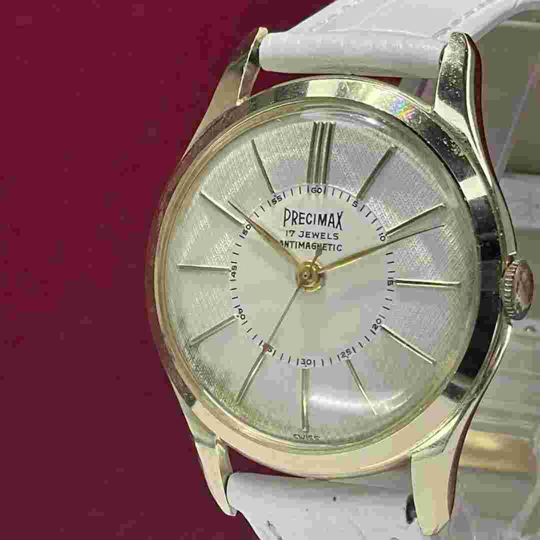PRECIMAX MANUAL WIND SWISS-MADE 17 JEWELS MEN'S WRISTWATCH ANTIQUE 60S ROUND