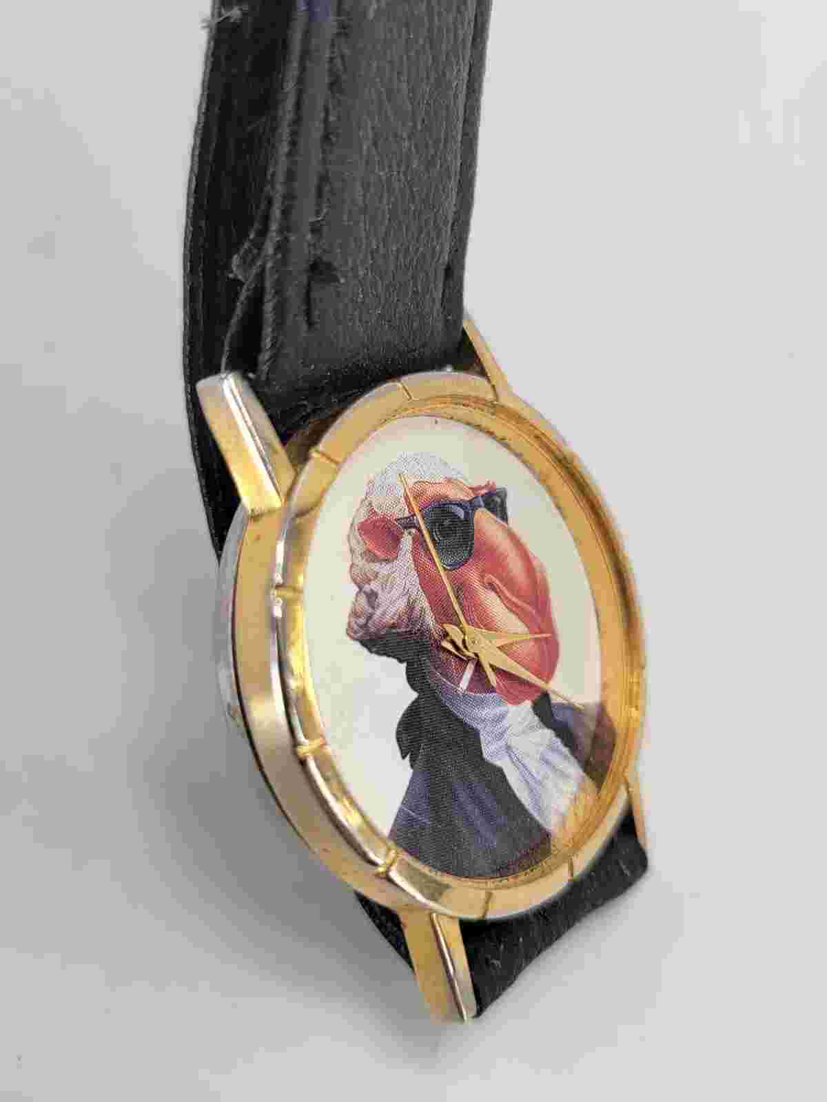 Vintage Joe Camel Club Watch Unisex Gold Tone With Black Leather Band No Glass