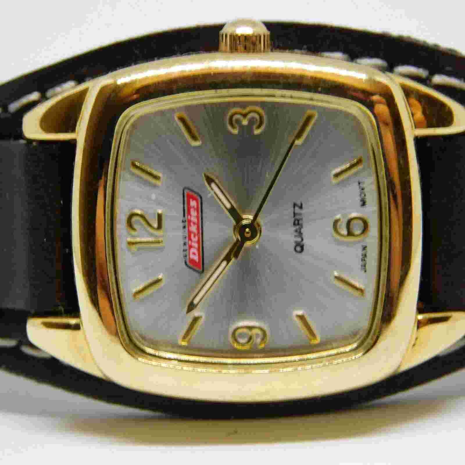 Dickies Gold Tone Case Genuine Leather Quartz Analog Women's Watch New Battery