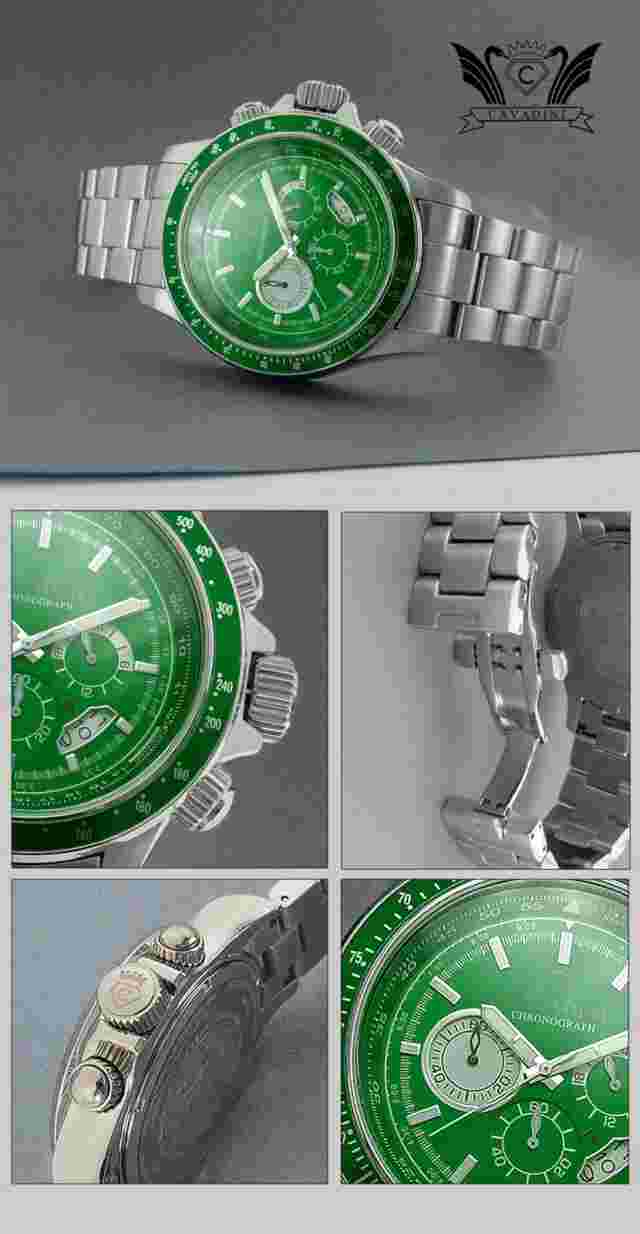 Cavadini Chronograph Sport Watch Green Solid Stainless Steel 300gramm 1 31/32in