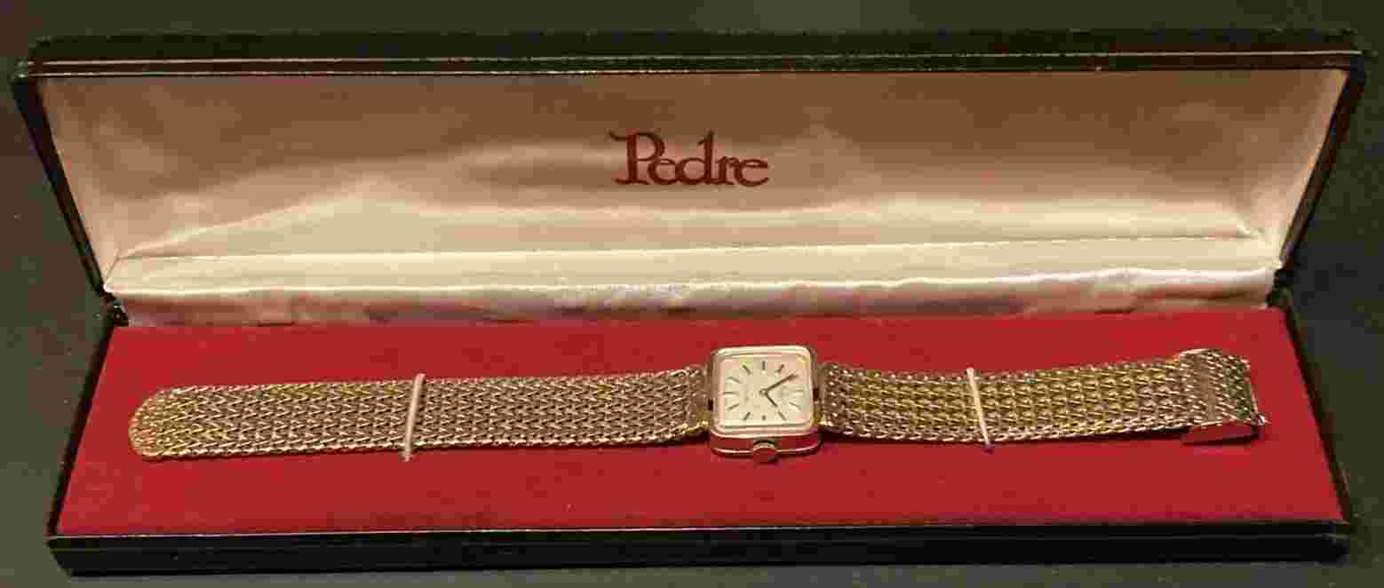 Pedre Swiss Made Mechanical Watch Ladies 17 Jewels Gold Mesh Band Works With Box