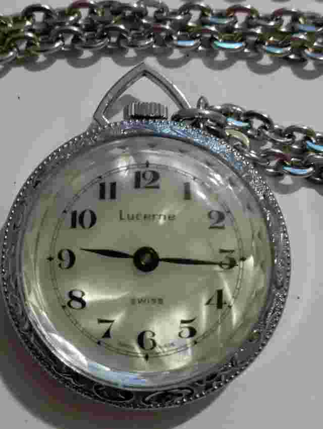 VINTAGE excellent condition LUCERNE small pocket watch chain BASIS cal. BF866