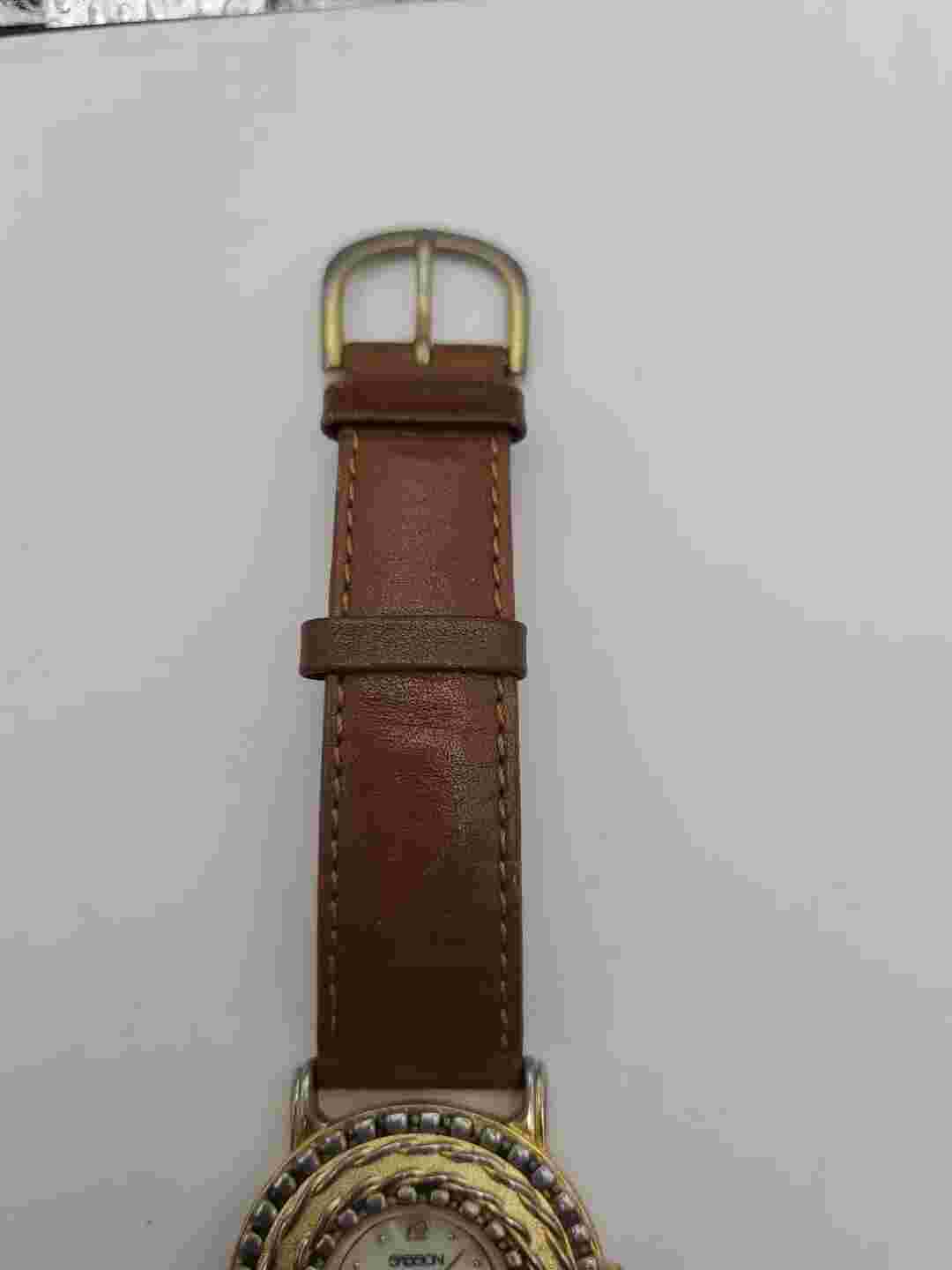 Vintage Sasson Watch Women Gold Tone Brown Leather New Battery