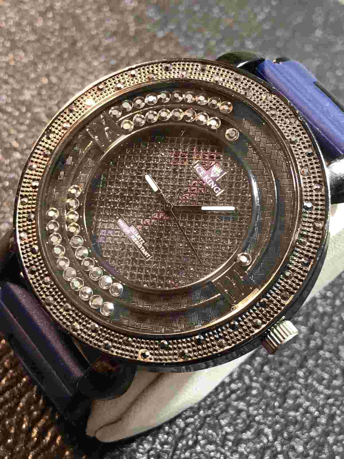 Ice King 55mm Large Bling Men’s Watch Floating Gemmed Wristwatch New Battery