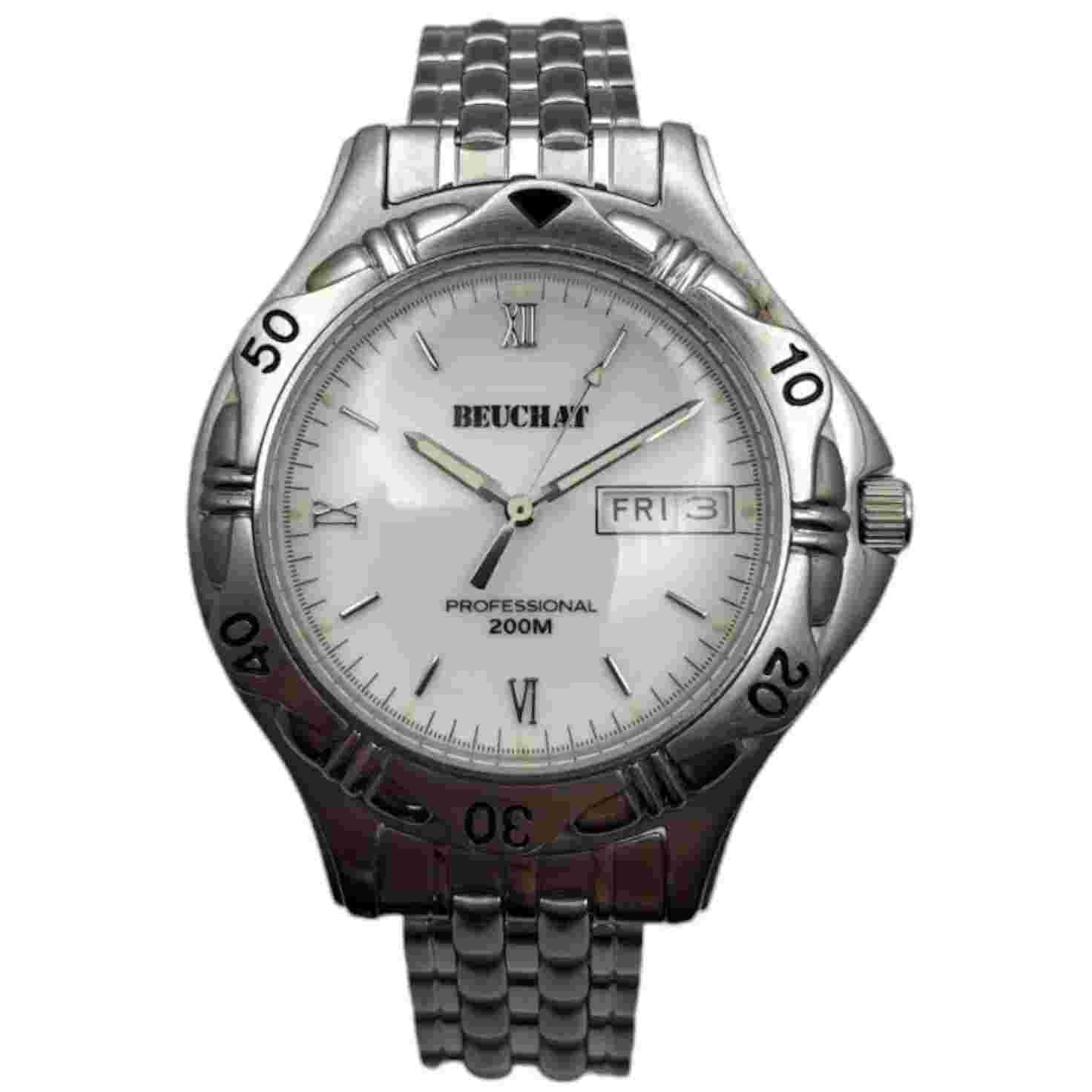 Beuchat Professional Day Date Quartz 38mm Lebrocantheure Montre Vintage Watch