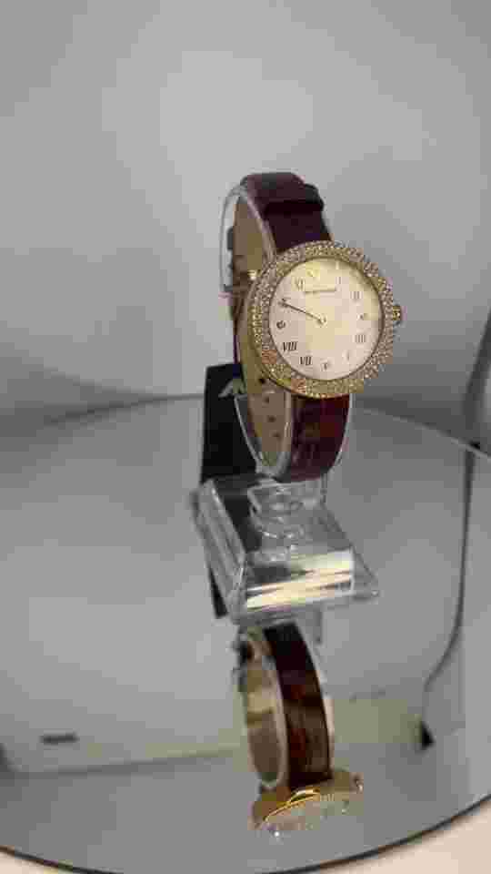 Brand New Emporio  Burgundy & Rose Gold Tone Embellished Ladies Watch AR11357