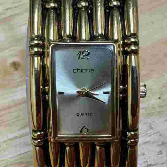 Chico's Quartz Watch Women Gold Tone Rectangle Cuff Bangle Japan Movt New Batter