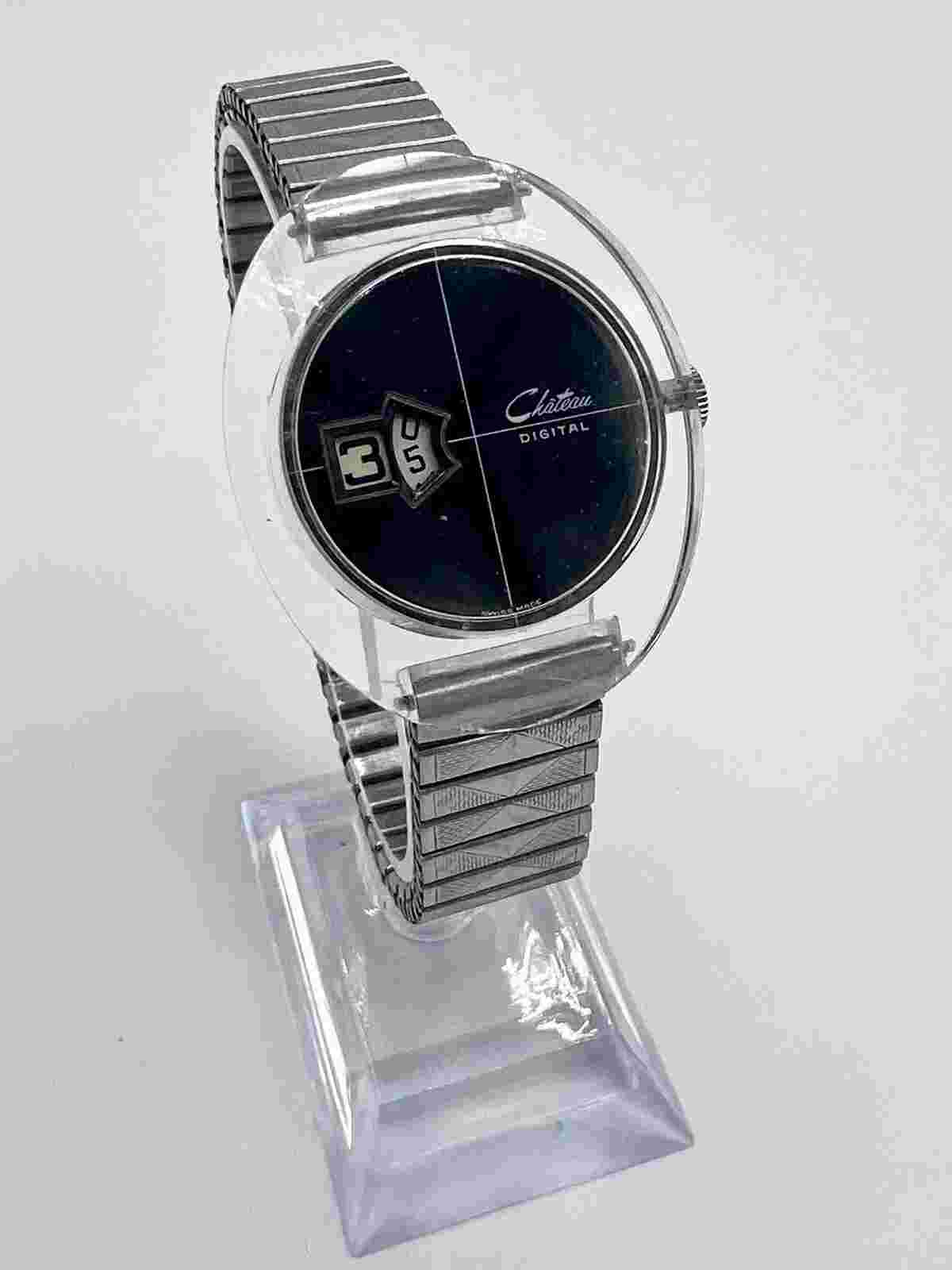 VINTAGE CHATEAU SKELETON JUMP HOUR DIGITAL MEN’S WRIST WATCH SWISS MADE